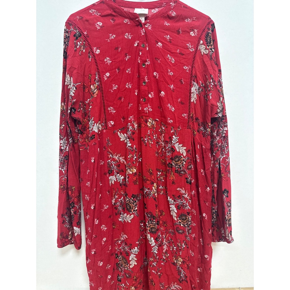 Knox Rose Red Floral Long Sleeve Mini Dress Boho Lace Detail Pockets Large